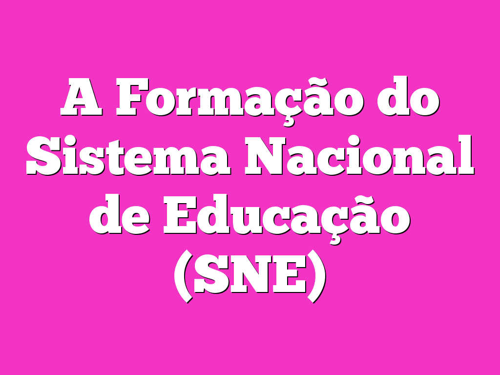 A Formação do Sistema Nacional de Educação (SNE)